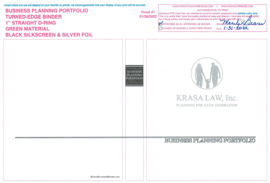 1" RING TURNED-EDGE BINDER, BUSINESS PLANNING PORTFOLIO, GREEN/SILVER - KRASA LAW INC