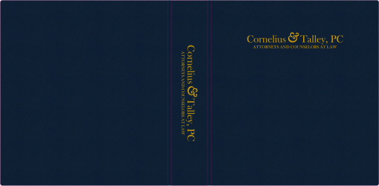 1-1/2" RING TURNED-EDGE BINDER, CUSTOM, BLUE/GOLD  - CORNELIUS & TALLEY, PC