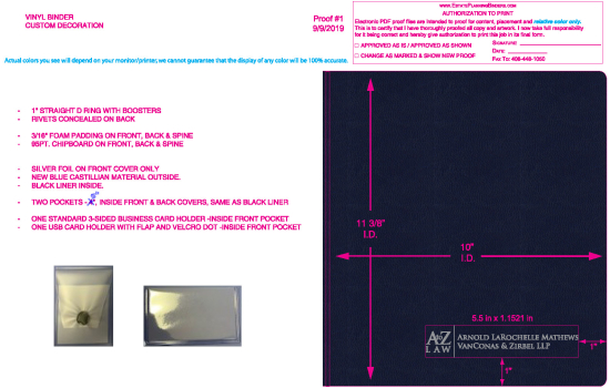1" RING VINYL BINDER, CUSTOM, BLUE/SILVER - A TO Z LAW