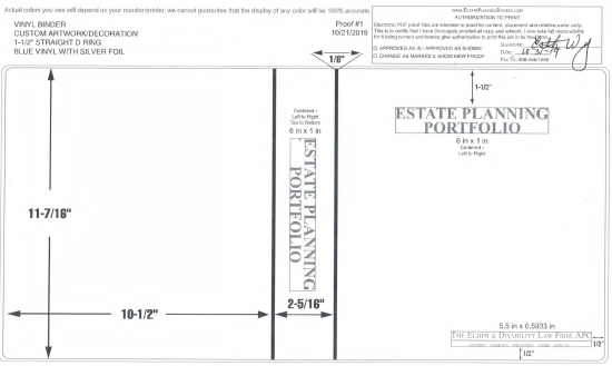 1-1/2" RING VINYL BINDER, CUSTOM, BLUE/SILVER - ELDER & DISABILITY LAW FIRM