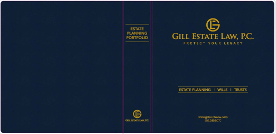 1-1/2" RING VINYL BINDER, CUSTOM, NAVY BLUE/GOLD - GILL ESTATE LAW, P.C.
