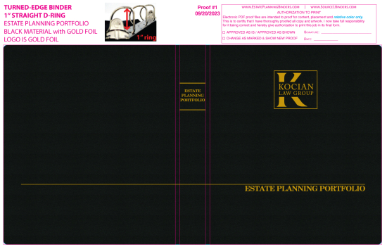 1" RING TURNED-EDGE BINDER, ESTATE PLANNING PORTFOLIO, BLACK/GOLD - KOCIAN LAW GROUP