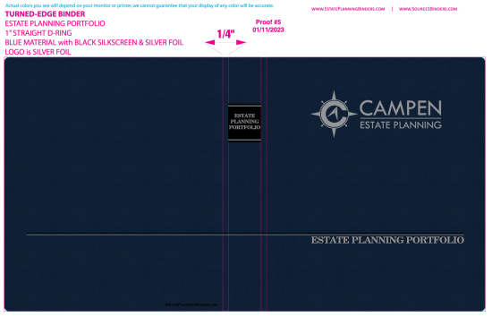 1" RING TURNED-EDGE BINDER, ESTATE PLANNING PORTFOLIO, BLUE/SILVER - CAMPEN ESTATE PLANNING