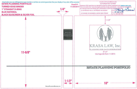 1" RING TURNED-EDGE BINDER, ESTATE PLANNING PORTFOLIO, BLUE/SILVER - KRASA LAW INC