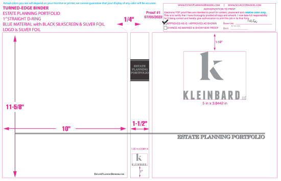 1" RING TURNED-EDGE BINDER, ESTATE PLANNING PORTFOLIO, BLUE/SILVER - KLEINBARD LLC