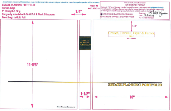 1" RING TURNED-EDGE BINDER, ESTATE PLANNING PORTFOLIO, BURGUNDY/GOLD - CROUCH, HARWELL, FRYAR & FERN