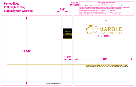 1" RING TURNED-EDGE BINDER, ESTATE PLANNING PORTFOLIO, BURGUNDY/GOLD - MAROLD LAW FIRM