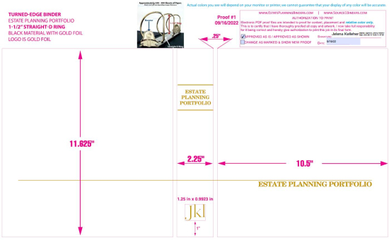 1-1/2" RING TURNED-EDGE BINDER, ESTATE PLANNING PORTFOLIO, BLACK/GOLD - JELENA KELLEHER LAW