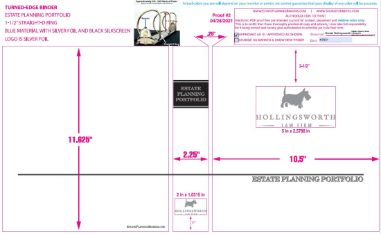 1-1/2" RING TURNED-EDGE BINDER, ESTATE PLANNING PORTFOLIO, BLUE/SILVER - HOLLINGSWORTH LAW FIRM