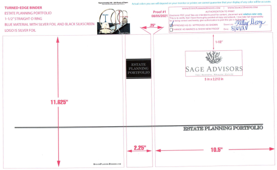 1-1/2" RING TURNED-EDGE BINDER, ESTATE PLANNING PORTFOLIO, BLUE/SILVER - SAGE ADVISORS