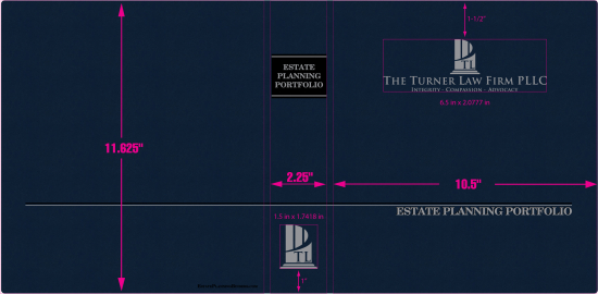 1-1/2" RING TURNED-EDGE BINDER, ESTATE PLANNING PORTFOLIO, BLUE/SILVER - TURNER LAW FIRM PLLC