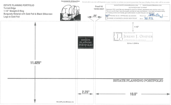 1-1/2" RING TURNED-EDGE BINDER, ESTATE PLANNING PORTFOLIO, BURGUNDY/GOLD - JEREMY J. OFSEYER