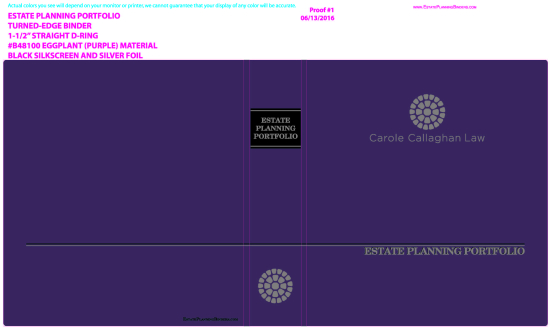1-1/2" RING TURNED-EDGE BINDER, ESTATE PLANNING PORTFOLIO, EGGPLANT-PURPLE/SILVER - CAROLE CALLAGHAN