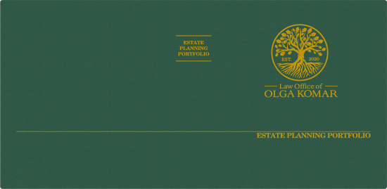 1-1/2" RING TURNED-EDGE BINDER, ESTATE PLANNING PORTFOLIO, GREEN/GOLD - OLGA KOMAR