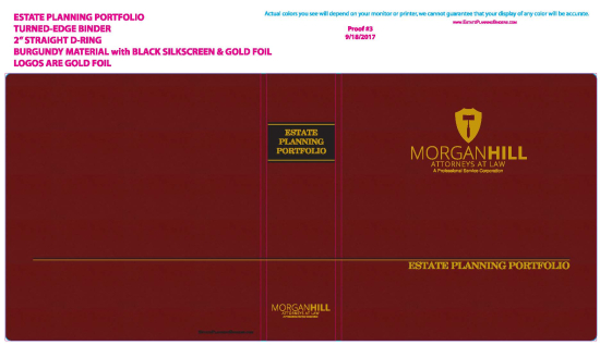 2" RING TURNED-EDGE BINDER, ESTATE PLANNING PORTFOLIO, BURGUNDY/GOLD - MORGAN HILL, PC