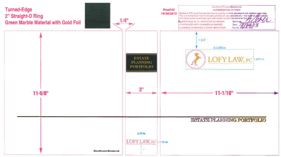2" RING TURNED-EDGE BINDER, ESTATE PLANNING PORTFOLIO, GREEN MARBLE/GOLD - LOFY LAW, PC