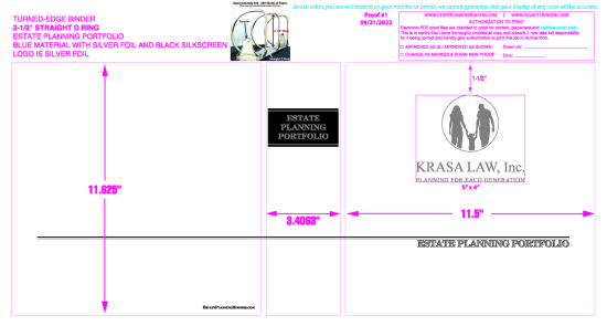 2-1/2" RING TURNED-EDGE BINDER, ESTATE PLANNING PORTFOLIO, BLUE/SILVER - KRASA LAW INC