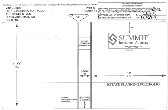 1" RING VINYL BINDER, ESTATE PLANNING PORTFOLIO, BLACK/GOLD  - SUMMIT INVESTMENT ADVISORS