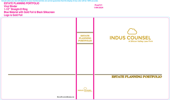 1-1/2" RING VINYL BINDER, CUSTOM ESTATE PLANNING PORTFOLIO, BLUE/GOLD -  INDUS COUNSEL
