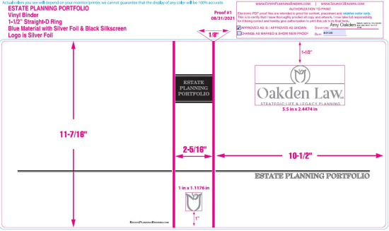 1-1/2" RING VINYL BINDER, ESTATE PLANNING PORTFOLIO, BLUE/SILVER - OAKDEN LAW, LTD.