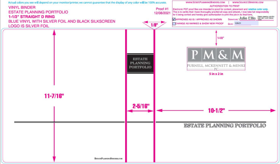 1-1/2" RING VINYL BINDER, ESTATE PLANNING PORTFOLIO, BLUE/SILVER - PURNELL, MCKENNETT & MENKE, PC