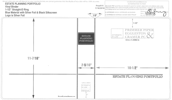 1-1/2" RING VINYL BINDER, ESTATE PLANNING PORTFOLIO, BLUE/SILVER  -  PRIMMER PIPER EGGLESTON & CRAME