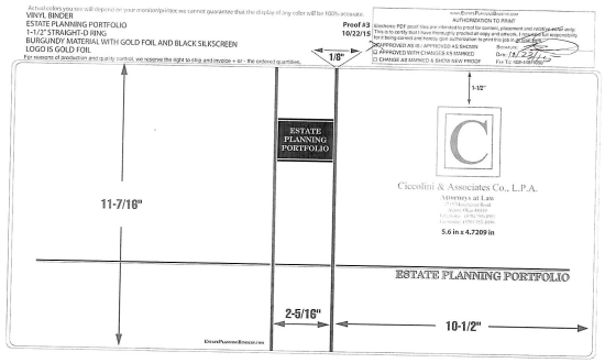 1-1/2" RING VINYL BINDER, ESTATE PLANNING PORTFOLIO, BURGUNDY/GOLD - CICCOLINI & ASSOCIATES