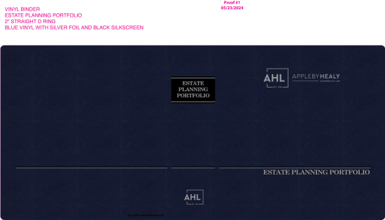2" RING VINYL BINDER, ESTATE PLANNING PORTFOLIO, BLUE/SILVER - APPLEBY HEALY, ATTORNEYS AT LAW