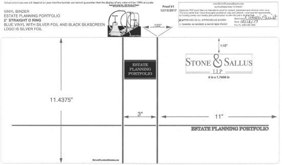 2" RING VINYL BINDER, ESTATE PLANNING PORTFOLIO, BLUE/SILVER - STONE & SALLUS, LLP