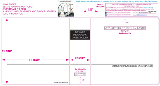 2-1/2" RING VINYL BINDER, ESTATE PLANNING PORTFOLIO, BLUE/SILVER - LAW OFFICES OF JOHN L. LASTER