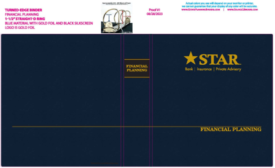 1-1/2" RING TURNED-EDGE BINDER, FINANCIAL PLANNING, BLUE/GOLD - STAR FINANCIAL