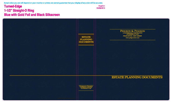 1-1/2" RING TURNED-EDGE BINDER, ESTATE PLANNING DOCUMENTS, BLUE/GOLD - PIDGEON & PIDGEON