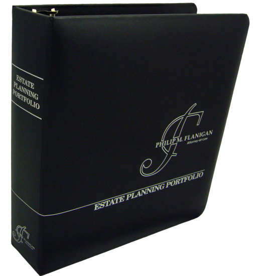 1-1/2" RING TURNED-EDGE BINDER, ESTATE PLANNING PORTFOLIO, BLACK/SILVER - PHILIP M. FLANIGAN
