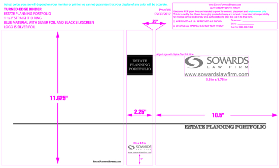 1-1/2" RING TURNED-EDGE BINDER, ESTATE PLANNING PORTFOLIO, BLUE/SILVER - SOWARDS LAW FIRM