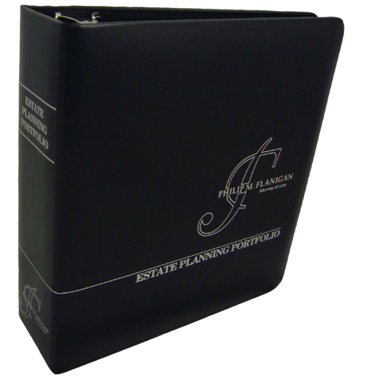 2" RING TURNED-EDGE BINDER, ESTATE PLANNING PORTFOLIO, BLACK/SILVER - PHILIP M. FLANIGAN