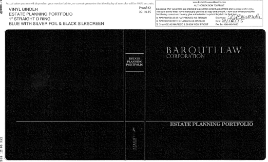 1" RING VINYL BINDER, ESTATE PLANNING PORTFOLIO, BLUE/SILVER - BAROUTI LAW