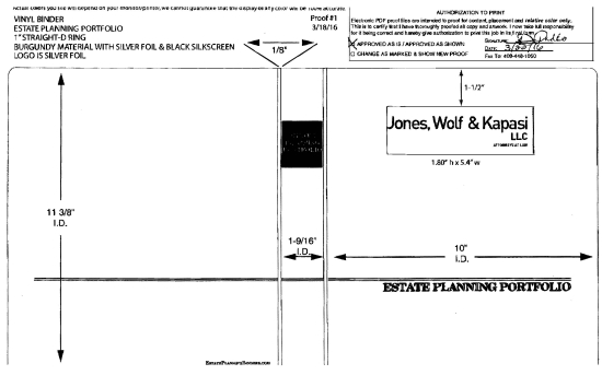 1" RING VINYL BINDER, ESTATE PLANNING PORTFOLIO, BURGUNDY/SILVER - JONES, WOLF & KAPASI