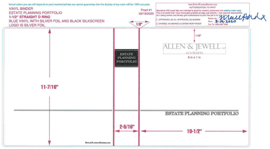 1-1/2" RING VINYL BINDER, ESTATE PLANNING PORTFOLIO, BLUE/SILVER  -  ALLEN & JEWELL LLC