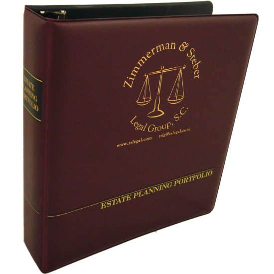 1-1/2" RING VINYL BINDER, ESTATE PLANNING PORTFOLIO, BURGUNDY/GOLD  - ZIMMERMAN & STEBER LEGAL GROUP