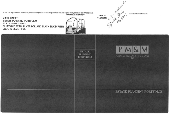 2" RING VINYL BINDER, ESTATE PLANNING PORTFOLIO, BLUE/SILVER - PURNELL, MCKENNETT & MENKE, PC