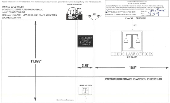 1-1/2" RING TURNED-EDGE BINDER, INTEGRATED ESTATE PLANNING PORTFOLIO, BLUE/SILVER - THEUS LAW OFFICE