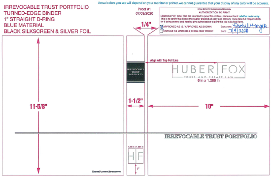 1" RING TURNED-EDGE BINDER, IRREVOCABLE TRUST PORTFOLIO, BLUE/SILVER - HUBER FOX